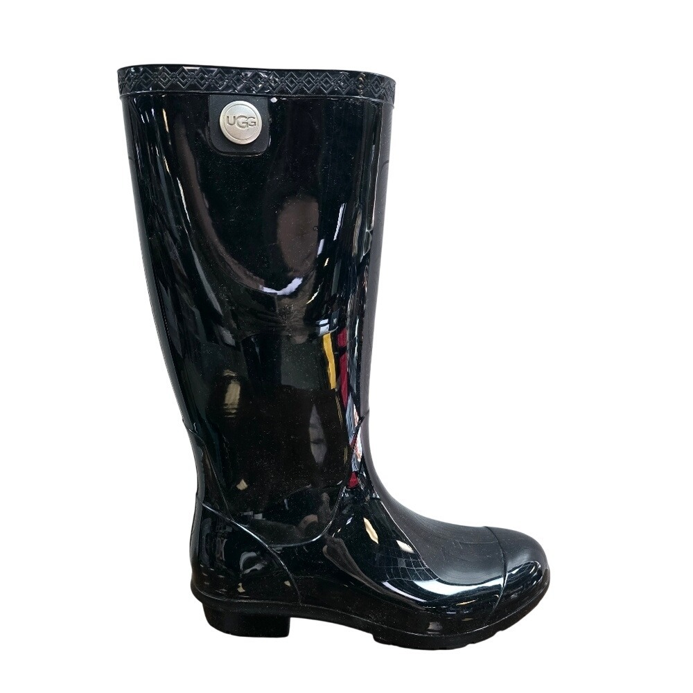 UGG Shaye Black Glossy Waterproof Rain Boots Women 5 1012350